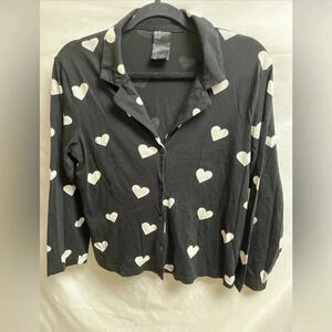 H&M Women’s size small button-down With Collar black with white hearts shirt